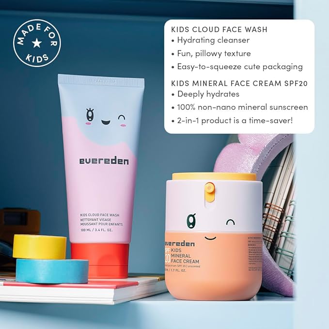 Kids Healthy Morning Duo: Clean & Vegan Skin Care for Kids Bundle | Skin Care Cloud Face Wash + SPF 20 Mineral Face Cream | Non-Toxic | Non-Comedogenic | Fun | Easy-to-Use Skincare