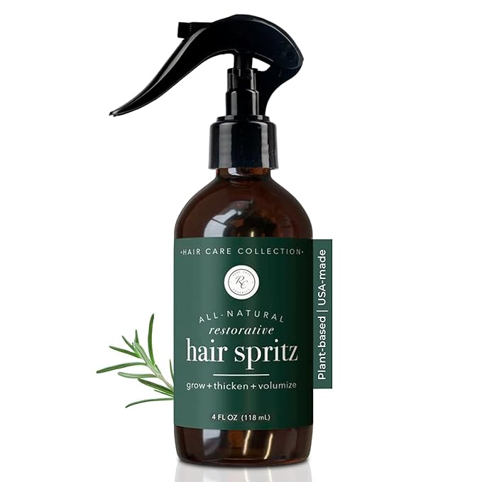 Rowe Casa Organics Natural Restorative Hair Spritz with Witch Hazel & Therapeutic Essential Oils, Hand-Crafted Hair Volumizer, Thickener, & Growth Booster, 4 Fl. Oz.