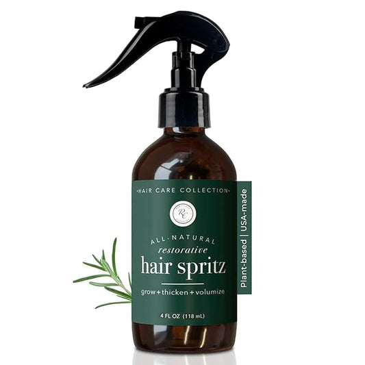 Rowe Casa Organics Natural Restorative Hair Spritz with Witch Hazel & Therapeutic Essential Oils, Hand-Crafted Hair Volumizer, Thickener, & Growth Booster, 4 Fl. Oz.