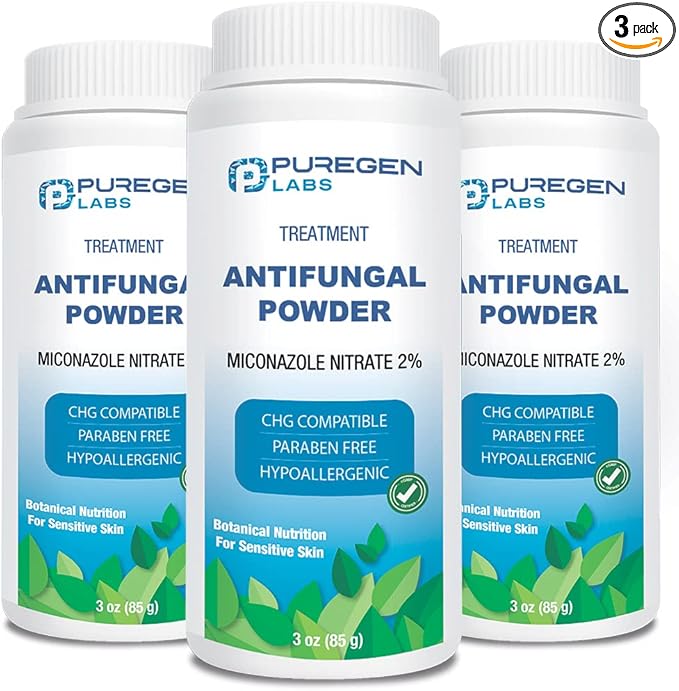Puregen Labs Antifungal Powder with 2% Miconazole Nitrate for Common Fungal Infections Including Athlete’s Foot, Jock Itch and Ringworm, Talc Free, 3 oz (85g)