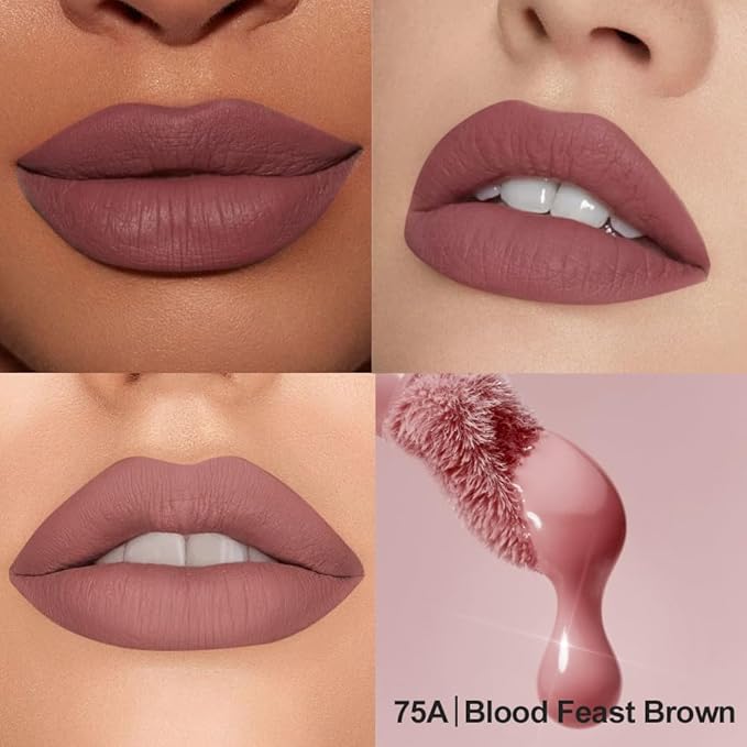 Soft Matte Liquid Lipstick in Cool Taupe Nude, High Pigment Full Coverage Matte Lip Color, Waterproof Smudge-Proof Non-Transfer Lightweight Liquid Lipstick for Long-Wearing Everyday Makeup 75A
