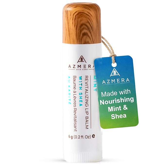 Azmera Mint Lip Balm - Organic Shea Butter from Ghana Chapstick for Dry Chapped Lips - Refreshing Mint Lip Moisturizer - Made in USA - 6g Stick
