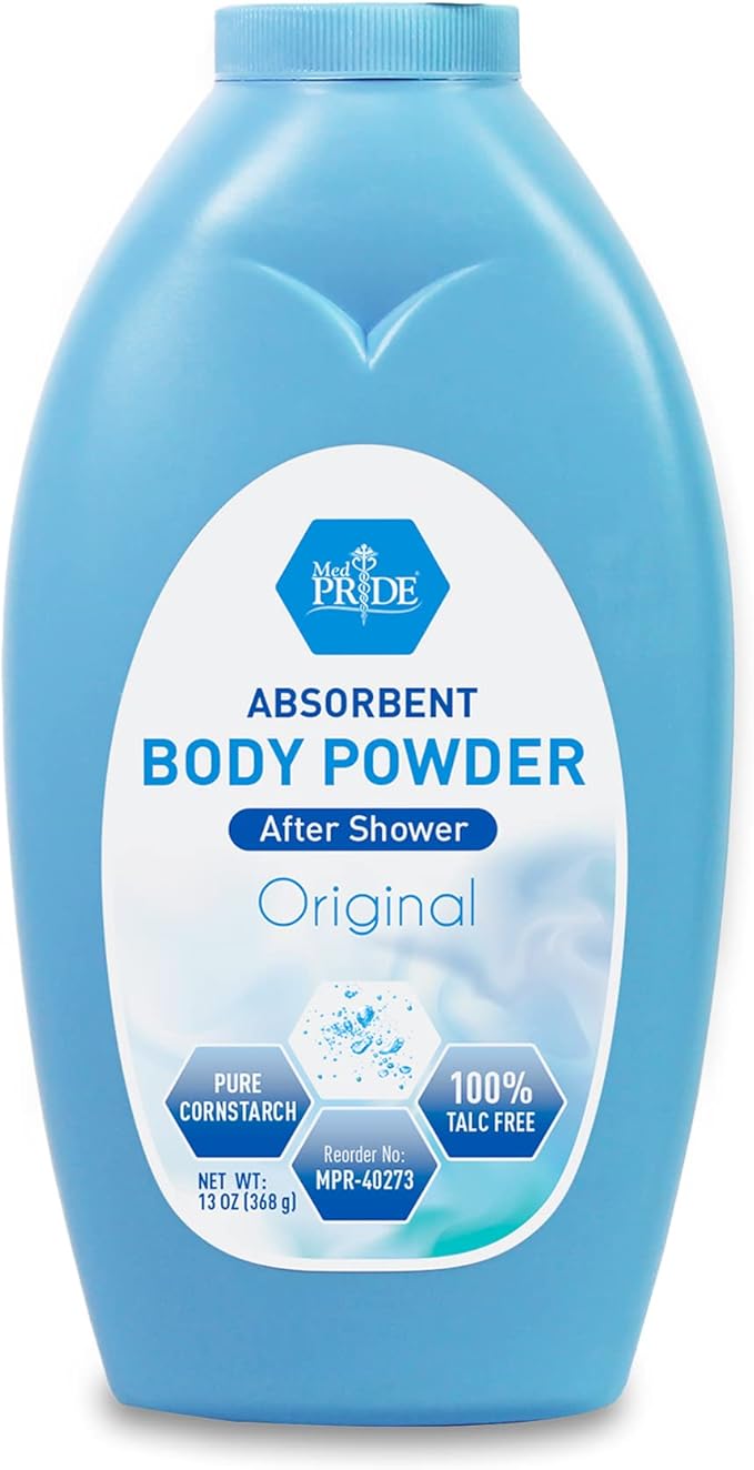 MED PRIDE Talc Free Cornstarch Body Powder Original Scent, Moisture Absorbing Skin Care for Daily Freshness, Cruelty Free Formula, 13 Ounce Bottle