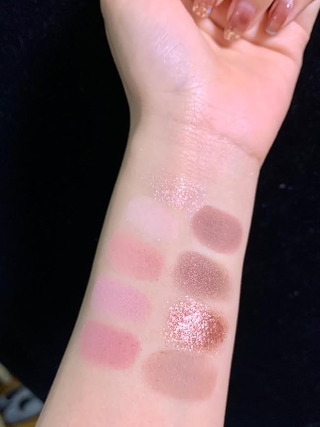 Kayswang 9 colors glitter eyeshadow palette makeup palette matte high pigment color cream texture natural eye shadow powder eye shadow palette in autumn and winter long lasting & waterproof (rose)