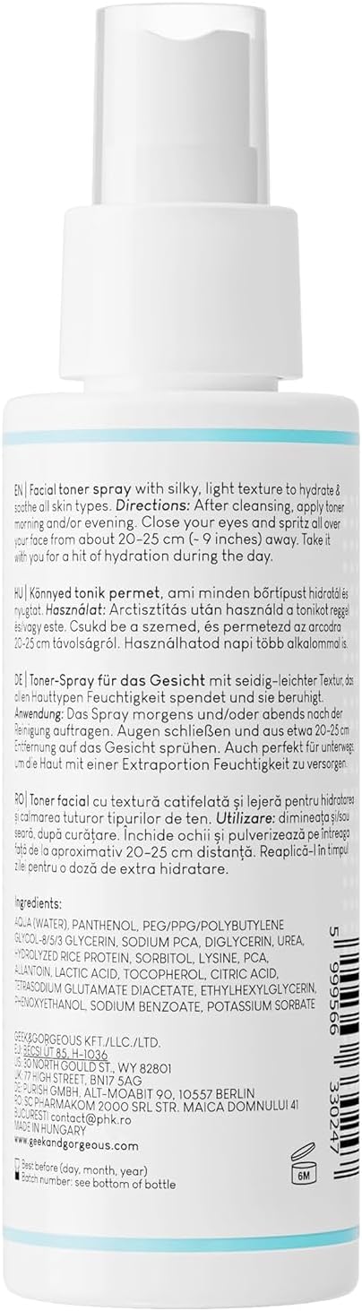 Geek & Gorgeous – Liquid Hydration – Lightweight Toner Mist with 5% Panthenol & Natural Moisturizing Factors – Hydrates & Soothes All Skin Types – 1 oz