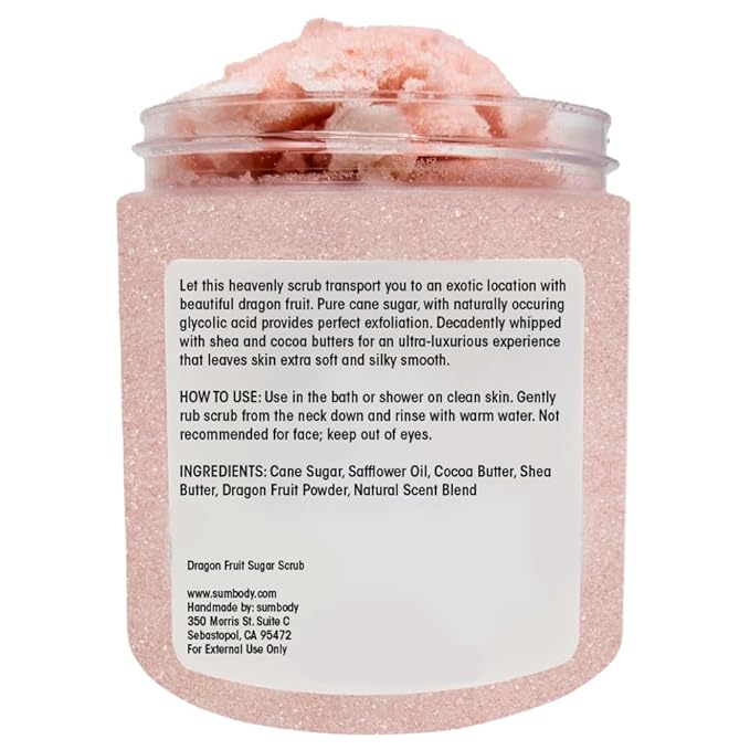 Sumbody USA Dragon Fruit Shea Sugar Body Scrub (9oz) Moisturizing Exfoliating Body Foot Hand Scrub Hydrating Nourishing Bath Essential Scrubs Women Teens Gift Self Care Vegan