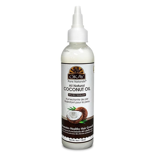 OKAY 100% Pure Coconut Oil for Hair & Skin - Coconut Oil for Women & Men, Perfect for Hair & Body, for Massage & Moisturizer, Natural - 4 fl oz Squeeze Bottle (Pack of 1)