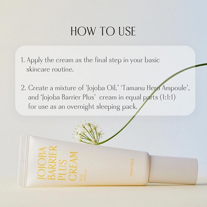PINKWONDER Jojoba Barrier Plus Cream 1.69oz(50ml), 24HR Long Lasting facial Moisturizier Face Cream, Jojoba Oil and Hyaluronic Acid for Dry Sensitive Skin, Korean Skin Care