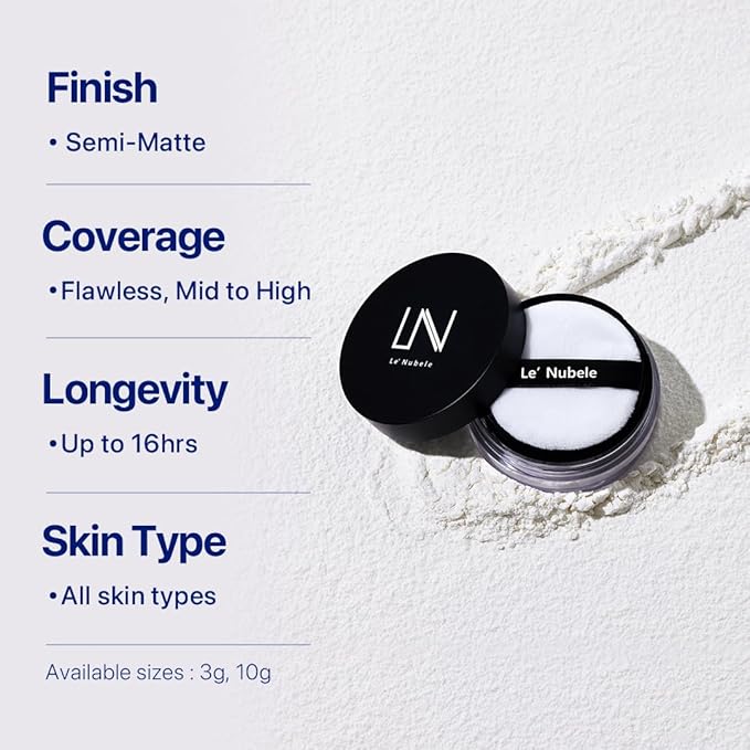Le Nubele Azulene Face Cover Fixing Powder Translucent Setting Loose Powder for All Skin Types, Instant Blur Filter, Pore Cover, Soft-Focus Matte Finish, Korean Mini Makeup, Travel Size 3g / 0.10 oz