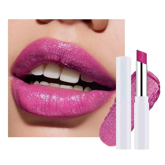 Light Purple Shimmer Metallic Moisturizing Glow Plumping Lipstick Makeup,Lipstick with Metallic 3D Shine Lightweight Hydrating Formula,Glitter Lip Gloss Stain Long Lasting Waterproof (04#Light Purple)