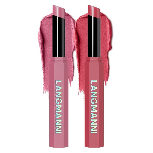 Jolilab 2Pcs Velvet Matte Lipstick Nude Matte Soft Dark Color Stick High Pigmented Long-Lasting Waterproof Lip Stick Lip Balm Beauty Cosmetics Gift for Women(#03+04)