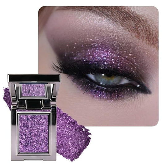 Sparkly Eyeshadow Palette for Women, Single Monochrome Eye Shadow Makeup, Shiny Pressed Cream Powder, Blendable Natural sombras para ojos, Holographic,Vegan,Travel (08-sparkly-Purple)