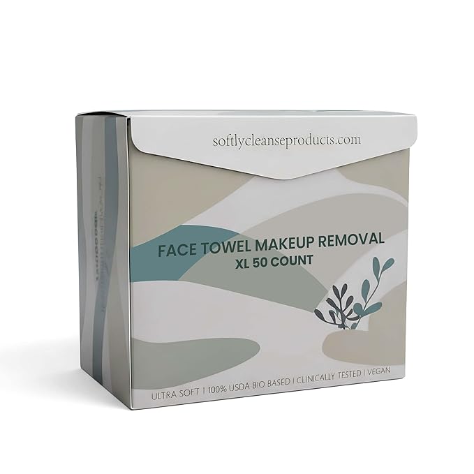 Softlycleanse Disposable Makeup Remover Face Towels – 50 PCS Soft Plant-Based Face Towels Disposable – Double-Sided Facial Cleansing Towels for Makeup Removal, Skin Care & Daily Use
