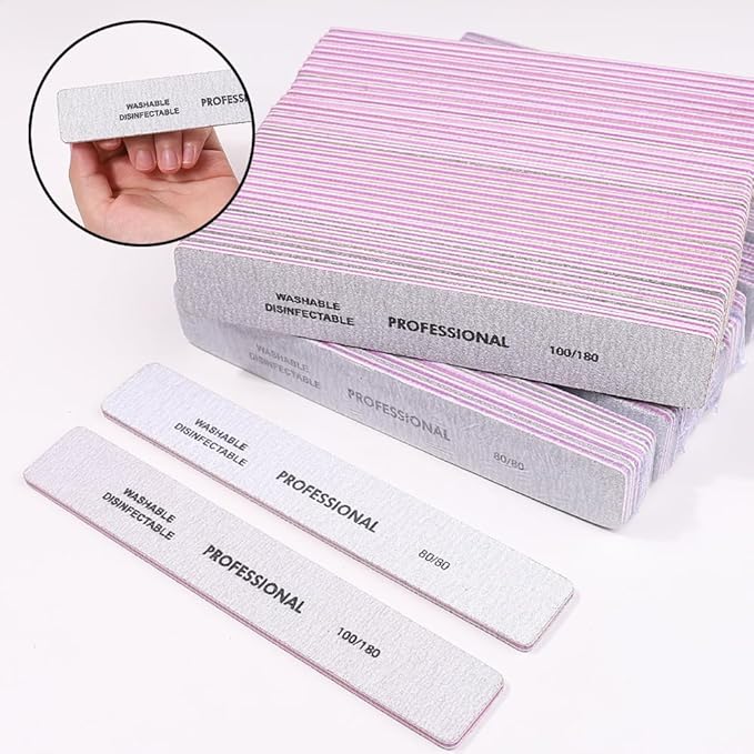 Klimonla 25PCS Professional Rectangular Emery Board Nail Files, 80/80 Grit Dual-Sided Buffer, Reusable Nail Filing Tools for Natural & Acrylic Nails, Home & Salon Manicure Supplies