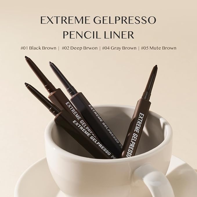CLIO Extreme Gelpresso Pencil Eyeliner | Smudge-Proof, Waterproof, Long-Lasting, Long-Wear, 6 Cool and Warm Tone Shades, Ultra-Smooth, Creamy Formula (004 Gray Brown (NEW))