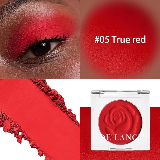 DE'LANCI Single Matte Red Eyeshadow, True Highly Pigmented Longwear Red Eye Makeup, Goth Eyeshadow Palette Face Body Paint for Women Halloween Cosplay SFX Clown Makeup #05