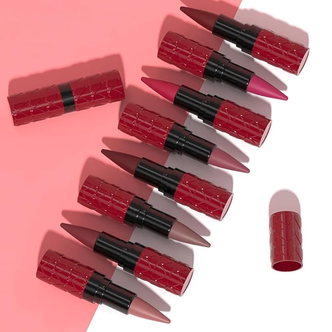Plum Red Gradient Matte Lipstick Crayon Lip Liner pencil,Crayon Form and Cone Tip 2-in-1 Lip Liner and Lipstick Lip Combo Set Achieve Flawless Contour Gradual Ombre Effect lip Pencil for Old Women