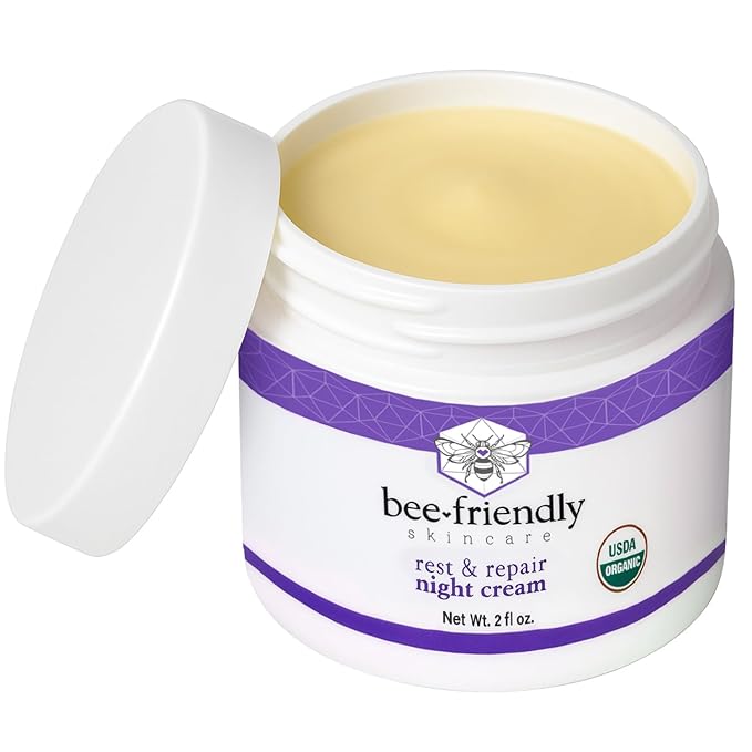 BeeFriendly Organic Night Cream, USDA Certified Organic, Deep Hydrating & Moisturizing Night Time Eye, Face, Neck & Decollete Cream for Women and Men, Anti Aging, Anti Wrinkle 4 oz - 2 Pack