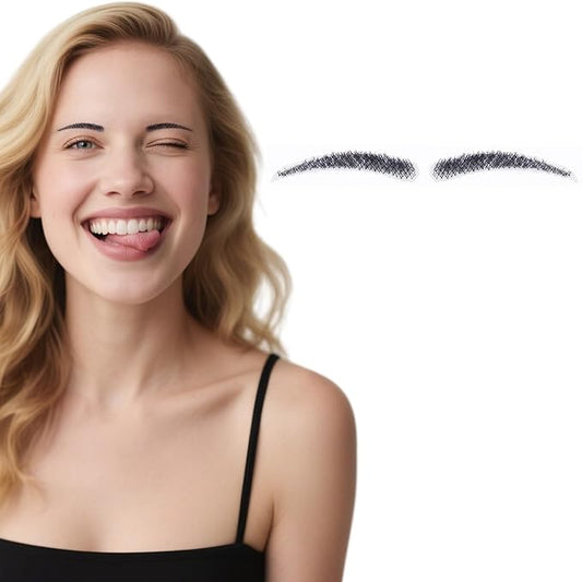 Fake Eyebrows, False EyeBrows 100% Handmade Full Lace Re-Usable Natural Invisible Realistic False Eyebrow Extensions for Man and Women, One Pair (Style 2)