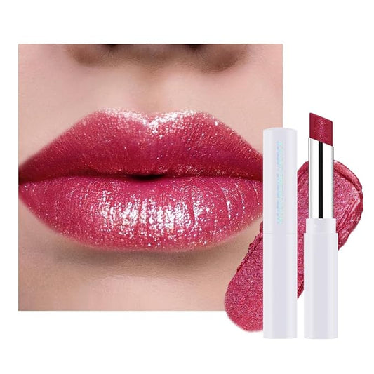 Red Shimmer Metallic Moisturizing Glow Plumping Lipstick Makeup, Lipstick with Metallic 3D Shine Lightweight Hydrating Formula, Glitter Lip Gloss Stain Long Lasting Waterproof Smudge Proof (13#Red)