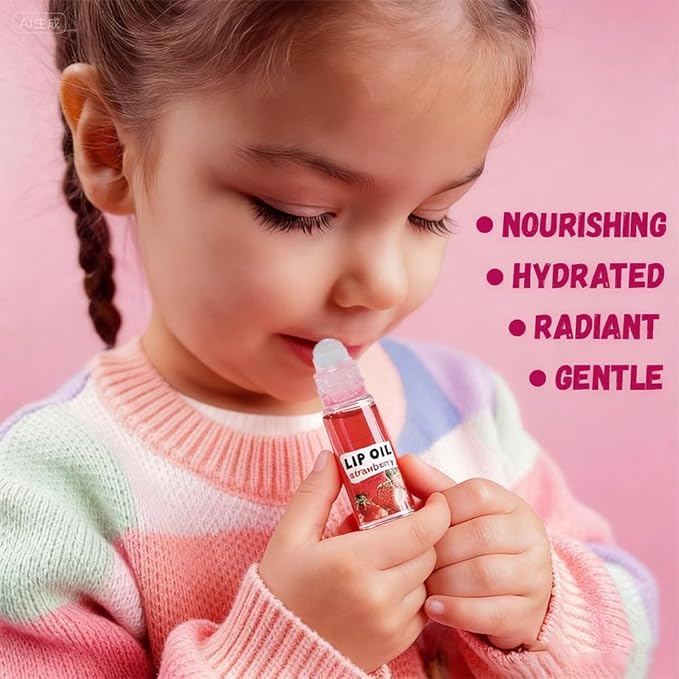 Kaely 6Pcs Mini Roll On Kids Lip Gloss, Fruit Flavored Lipgloss Set for Girls & Teens Party Favors, Hydrating & Moisturizing Lip Gloss Oil Makeup, Birthday Christmas Gifts, Vegan & Cruelty-Free