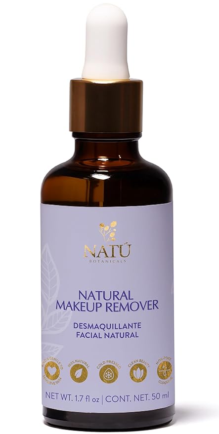 NATÚ BOTANICALS Natural Makeup Remover Oil – Non-Greasy Gentle Cleanser, Lip & Eye Makeup Remover - Nourishing & Hydrating Cleansing Oil for Face Leaving Skin Soft & Radiant - Clean & Natural