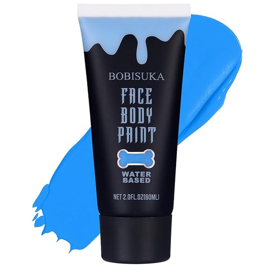 BOBISUKA Blue Face Body Paint, Water Based Face Painting for Art Theater Halloween Party Cosplay Clown SFX Makeup for Women Adults, Non-Toxic Washable