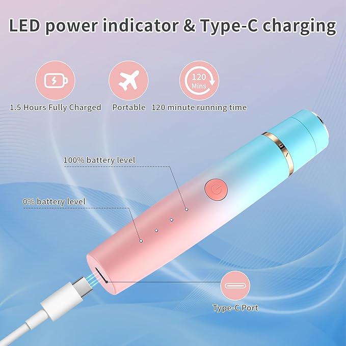 Erkot Nose Hair Trimmer for Men and Women, Eyebrow Trimmer, Electric Shaver Razor 3 in 1, Portable, Waterproof and Rechargeable for Ears, Face, Legs (Blue Pink)