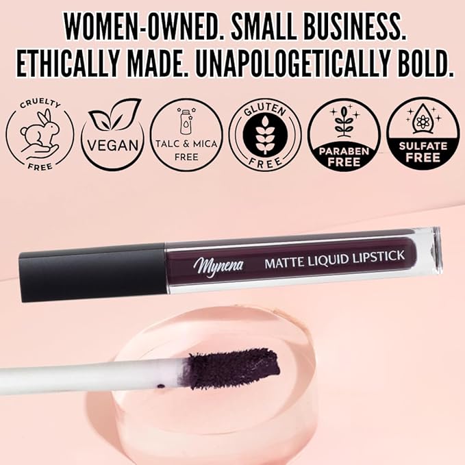 Mynena Deep Plum Purple Matte Liquid Lipstick | Long-Lasting Comfort | Smudge-Proof Transfer-Resistant | Full Coverage Non-Drying | Vegan & Cruelty-Free | All-Day Wear Lip Color | Mia