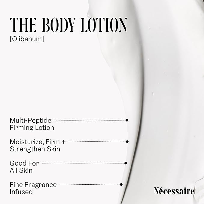 Nécessaire The Body Lotion with Pump – Olibanum Scented Body Moisturizer with Peptides, Niacinamide, Vitamins C/E & Omega 6/9 – Firming Daily Hydration – Dermatologist-Tested, Vegan – 15.2 oz