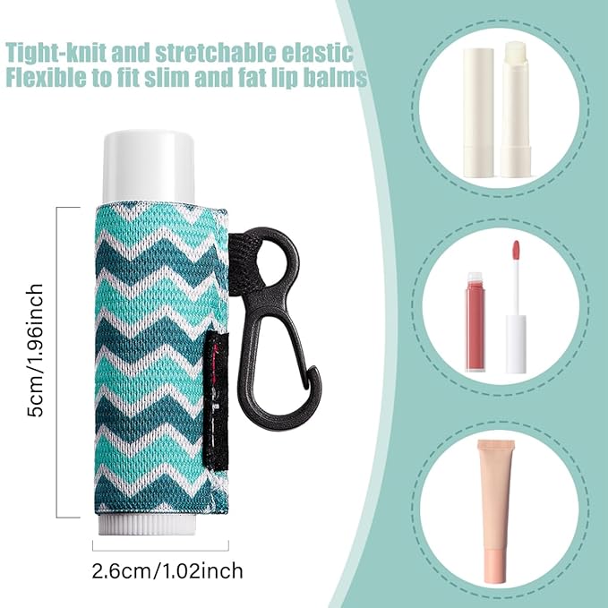 HEYSKAY 5pcs Lip Balm Holder Keychain Lipstick Sleeves Lip Gloss Holder Keychain Chapstick Elastic Sleeves for Men Women(Strip/Wave/Argyle)