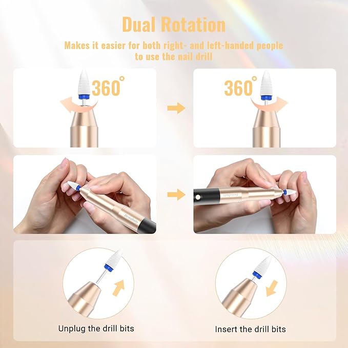 Denabuty Cordless Electric Nail Drill File: 35000RPM Professional Nail Drill Machine with UV LED Nail Lamp Charging Base, Manicure Pedicure Kit E File for Acrylic Gel Dip Powder Polish Black