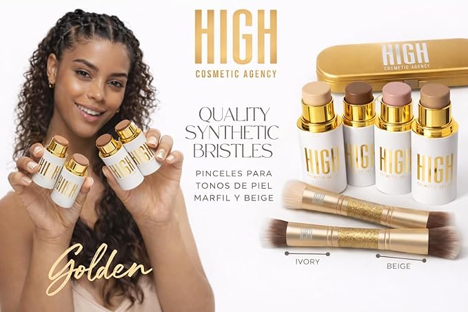 Golden Contour Collection – Cream Contour Set with CONCEALER LIGHT BEIGE,Shy Blush,Concealer Spice Ginger,Highlighter Candle Light.