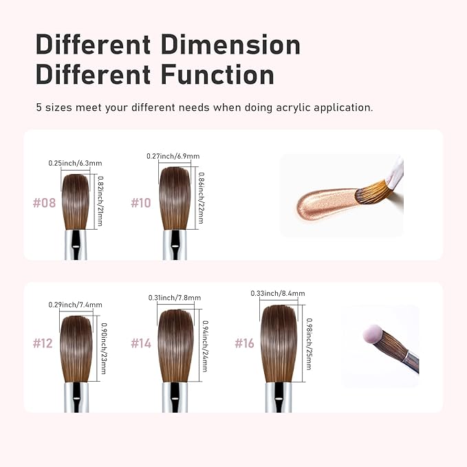 Acrylic Nail Brush Size 16, 100% Pure Kolinsky Nail Brush for Acrylic Application, Professional Nail Extension Manicure Tool Nail Drawing Pen for DIY Home Salon(Pink)