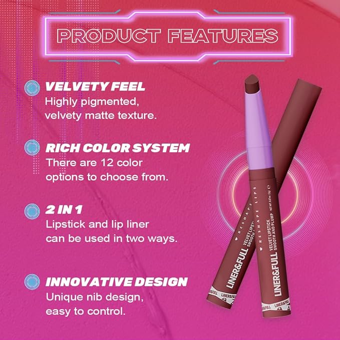 2-IN-1 Lipstick Lipliner, Velvet Matte Finish, Smooth & Plump, 12 Universal Lip Color-Nude Pink Rose Mauve Berry Plum, Creamy Formula for Lip Makeup, All-Day Wear, Cruelty-Free (#04 BLUSH BERRY)