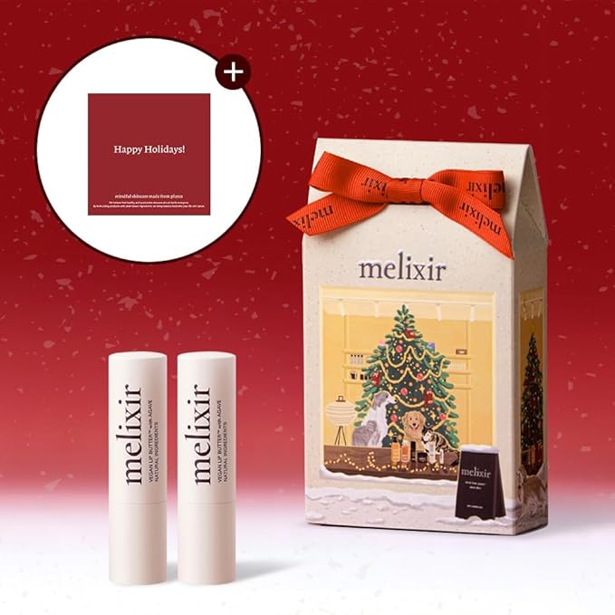Melixir Vegan Lip Butter Duo, Christmas Gift Set for Women, Makeup Stocking Stuffer for Holiday, Hydrating Tinted Chapstick, Shea Butter for Dry Cracked Lips, Trendy Korean Lip Balm Kit for Teen Girls