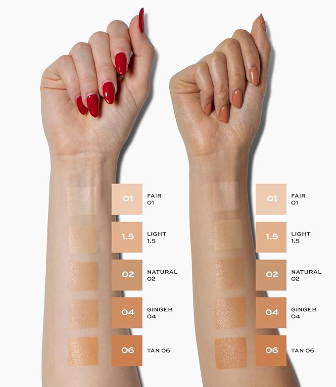 MAKE Beauty Diffusion Dew Skin Tint. Sheer to Medium Coverage Radiant Finish. Blurring, Smoothing, and Brightening for Glowing Complexion. Enhanced with Niacinamide and Adenosine. Ginger 04