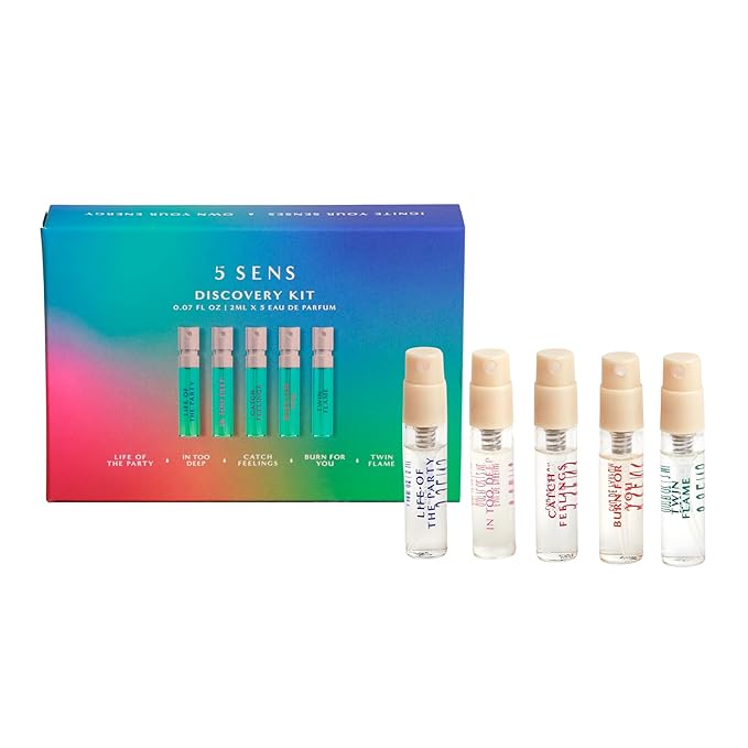 5 SENS Discovery Kit - Eau de Parfum Travel Spray Set: In Too Deep, Catch Feelings, Life of the Party, Twin Flame & Burn For You - Clean, Long-Lasting Fine Fragrance - Vegan, Cruelty-Free - 2 mL Each