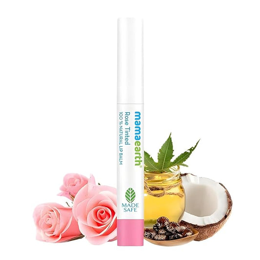 Mamaearth Nourishing Rose Tinted Natural Lip Balm | 12 Hour Moisturization with Castor & Rose Oil | Relieves Dry, Cracked Lips & Makes Lips Soft & Supple | 0.07 Oz/2g