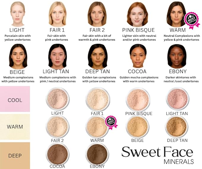 LIGHT TAN FOUNDATION (30g Full Size Sifter Jar) – Matte Mineral Loose Powder Foundation – Buildable Coverage, Natural Look – Sweet Face Minerals SPF 30