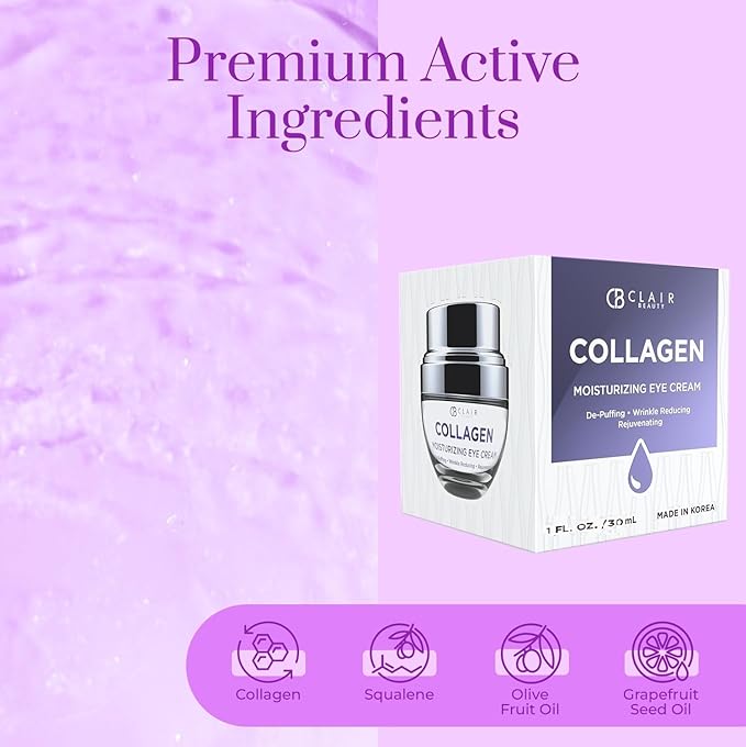 Clear Beauty Collagen Eye Cream - Moisturizing, Plumping & Reduces Dark Circles & Wrinkles - Dermatologist Tested, Clean Beauty & Cruelty-Free Korean Skin Care for All Skin Types - 1.01 Fl. Oz