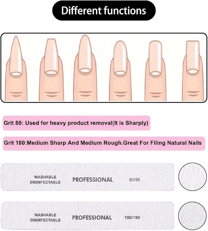 Klimonla 25PCS Professional Rectangular Emery Board Nail Files, 80/80 Grit Dual-Sided Buffer, Reusable Nail Filing Tools for Natural & Acrylic Nails, Home & Salon Manicure Supplies