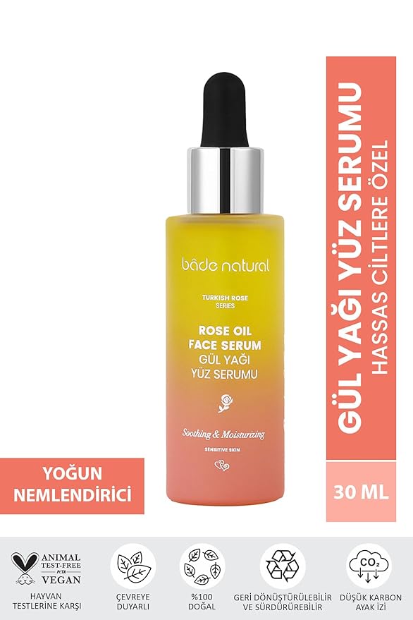 Bade Natural Rose Essential Oil Face Serum – Calming & Antioxidant Facial Oil with Jojoba & Vitamin E – Anti-Aging Moisturizer for Radiance & Skin Elasticity – 1 Fl Oz