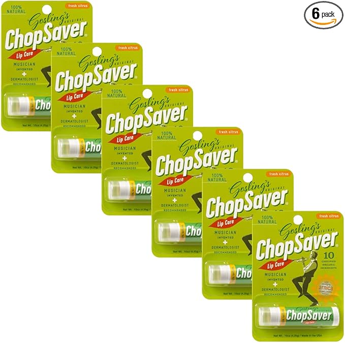 Gosling's Original ChopSaver Lip Care, All Natural Hydrating Lip Balm, Chapstick for Musicians and More, Effective Relief for Dry, Cracked Lips and Skin, Made in USA, 0.15 Oz (Pack of 6)