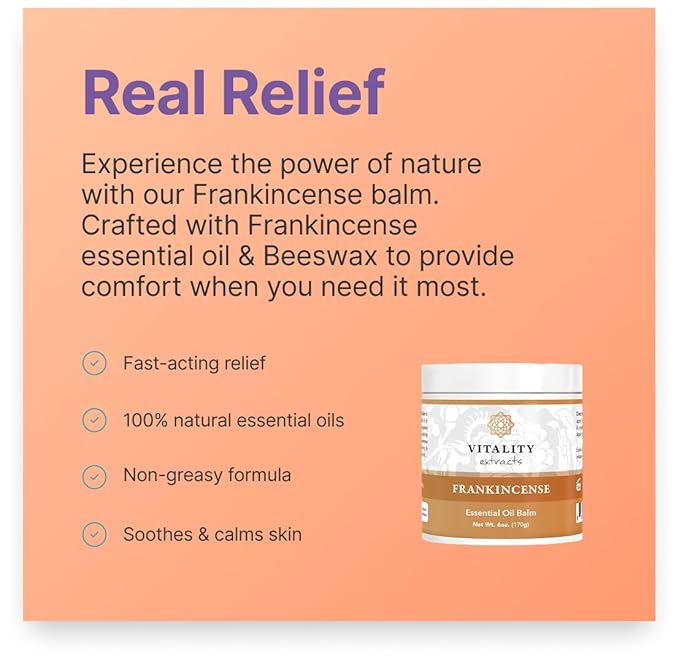 Vitality Extracts Frankincense Balm - 6oz, Boswellia Serrata, Beeswax, Olive Oil, Moisturizer for Dry, Cracked Skin, All Skin Types