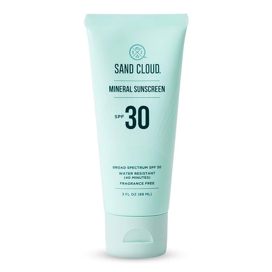 Sand Cloud Broad Spectrum Mineral Sunscreen for Body SPF 30, 3 Oz - Fragrance-Free Body Mineral Sunscreen that Hydrates, Nourishes, & Protects Skin - Zinc Oxide Body Sunscreen for Sensitive Skin