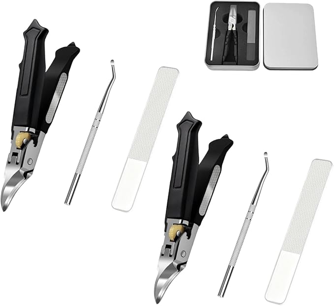 Black Anti-Slip Grip Gear Lock Nail Clipper Set with Ultra-Sharp Tips for Precise Access to Nail GRO, 3pcs Nail Clipper Set with Lock, Professional-Grade Manicure Tools (Black B, 2 Set)