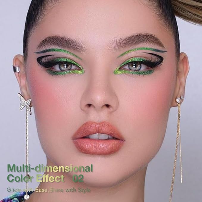evpct Chameleon Duo Chrome Liquid Eyeliner, Emerald Dark Green Glitter Metallic Shimmer Liquid Eyeliner, Multichrome Color Shift, Long Lasting Waterproof Eye Liner Eyeshadow Pencil Face Glitter Makeup