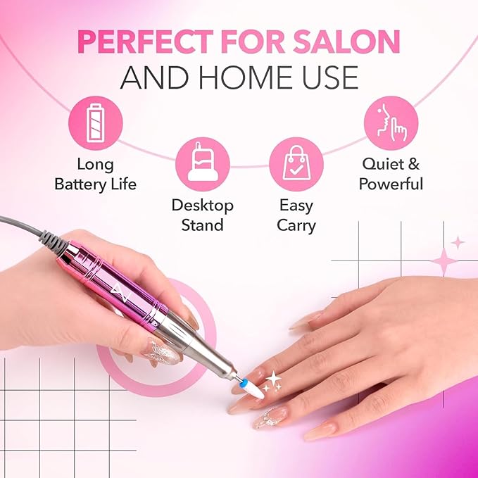 M Mase- Professional Nail Drill Machine - Coreless 2-in-1 Nail File - Electric, Cordless, 35000 RPM, HD Display - Electric Nail Drill for Professional & Home Use (Black)