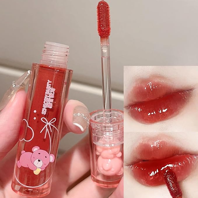Blopuivo 6 Colors Bear Lip Gloss,Jelly Lip Glaze,Cute Liquid Lipstick Bear Lip Stain Watery Lipgloss Plumping Lip Tint Moisturizing Waterproof Long Lasting for Lip and Cheek